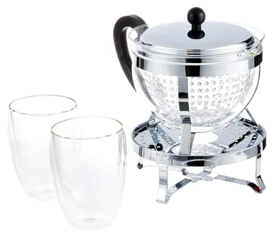 Produktbild von Chambord Teebereiter Set mit Rechaud 1,3 Liter und 2 doppelwandigen Gläsern