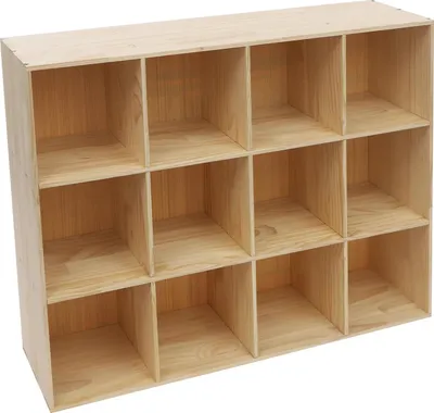 Obrázek produktu pro Cube shelf - Regál na knihy/displej - 12 přihrádek - 3 úrovně - 120 × 30 × 90 cm - Masivní dřevo + plast - Nosnost 100 kg - Nutná montáž - Červená barva