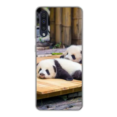Produktbild von MuchoWow® Handyhülle Schutzhülle Hülle für Samsung Galaxy A30s Pandas - Boden - Holz Silikon Softcase Handy Hülle - Karteninhaber
