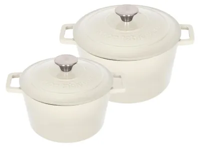 Produktbild von Argon Ta 2-teiliges rundes Auflaufformen-Set aus Gusseisen – 2,8 l / 4,5 l – Kieselglanz