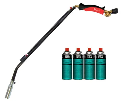 Image de Désherbeur thermique à gaz 1100W + 4 cartouches de gaz Butane Brule Herbes Allumage piezo + Adaptateur multicartouche INTEC