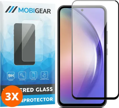 Produktbild von Mobigear Premium 9.98 Samsung Galaxy A54 Panzerglas Gehärtetes Glas Displayschutz - Hüllenfreundlich - Schwarz (3er Pack)