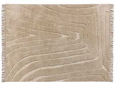 Produktbild von BELIANI Teppich Beige Stoff Rechteckig 300 x 400 cm mit Hoch-Tief-Struktur Fransen Maschinengewebt Modern Kurzhaar Fußbodenheizung Geeignet Wohnzimmer