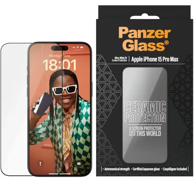 Imagen del producto de Protección de cerámica PanzerGlass para iPhone 15 Pro Max, compatible con lente ultra gran angular