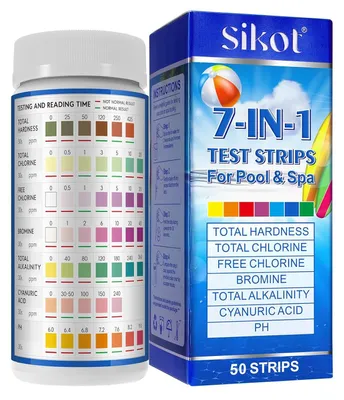 Productafbeelding van Poolteststrip 7-in-1, 50 teststrips voor pH-waarde, chloor en alkaliniteit, voor wateronderhoud in de tuin