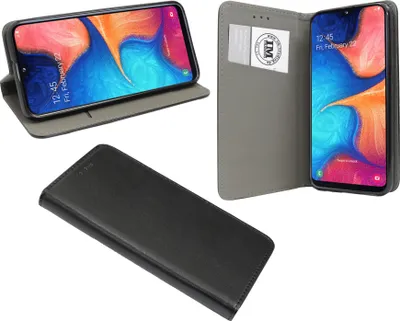 Produktbild von cofi1453® Buch Tasche "Smart" kompatibel mit SAMSUNG GALAXY A20e (A202F) Handy Hülle Etui Brieftasche Schutzhülle mit Standfunktion, Kartenfach Schwarz