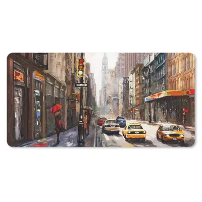 Produktbild von MuchoWow® Schreibtischunterlage Gemälde - Stadt - Auto - Öl 80x40 cm - XXL Mauspad - Gaming Mauspad