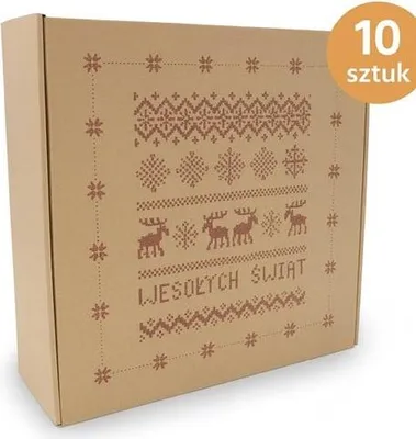 Zdjęcie produktu dla Karton fasonowy świąteczny Renifery 300x300x110mm Prezentowe 10 sztuk