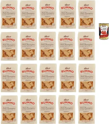 Produktbild von Rummo Le Leggendarie Paccheri Lisci ? 111, Pasta Lenta Lavorazione Teigwaren aus Hartweizengrieß Bronze-Zeichnung 20x 500g + Italian Gourmet polpa 400g