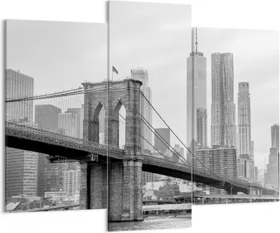 Produktbild von Bild auf Leinwand - Leinwandbild - 3 Teile - Brücke Brooklyn schwarz und weiß - 130x100cm - Wand Bild - Wanddeko - Wandbilder - Leinwanddruck - Bilder - Wanddekoration - Leinwand bilder CB130x100-4245