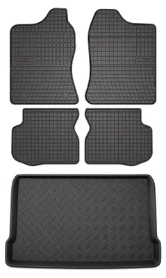 Image de Tapis en caoutchouc + bac de coffre pour Suzuki Jimny 1998-2007 – 5 pièces, noirs, sur mesure