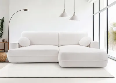 Image de AX LIVING Canapé d'angle avec fonction sommeil Peoni 267cm blanc avec tiroir de lit D
