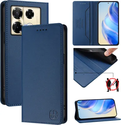 Obrázek produktu pro Kožené pouzdro pro Infinix Note 40 Pro 4G/Note 40 Pro 5G/Note 40 Pro+ 5G, flipové pouzdro s přihrádkami na karty, peněženkou a stojánkem Modrý