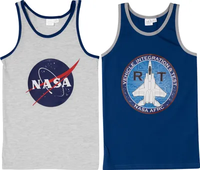 Produktbild von NASA Unterhemd für Jungen Kinder Tank Top Hemdchen Unterwäsche Blau/Grau (2er Pack) 110-116
