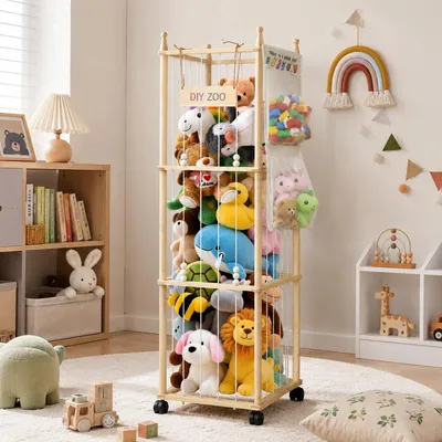 Imagen del producto de Almacenaje para peluches, 146 x 47 x 35 cm, con ruedas, con cerradura, ideal para habitaciones infantiles