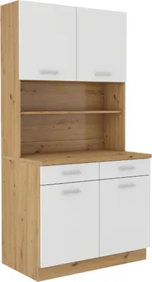 Produktbild von Buffet Küche Mario 100cm Küchenzeile Küchenblock Einbauküche Weiss Eiche Artisan