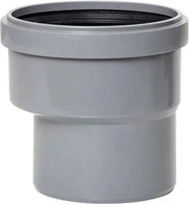 A gray pipe adapter with a black rubber seal at the top, isolated on a white background.