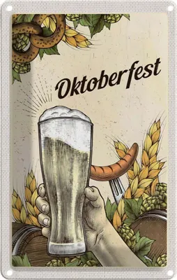 Produktbild von vianmo Blechschild 18x12 cm München   Brezel Bier Wurst Feiern Party