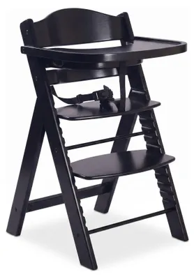 Image de Chaise de croissance en bois Buxibo pour enfants - plateau repas inclus - chaise haute réglable pour le confort - coussin inclus - 48x58x80cm - Noir