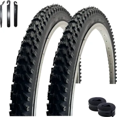 Produktbild von 2 x VEE Rubber V158 26" Fahrradreifen Schwarz 50-559 (26 x 1.95) + 2 x passende Schläuche AV inkl. Reifenheber
