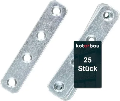 Produktbild von KOTARBAU® 25er Set Lochplatten 80 x 16 mm Verzinkt Silber Flachverbinder Holzverbinder Innen – Außenbereich Lochplatte Stahlverbinder Lochblech Flacheisen