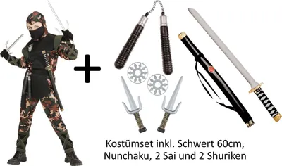 Produktbild von Verkleidung Ninja Krieger für Kinder Gr. 128-158 cm - Kostümset inkl. Waffen Gr.158 cm