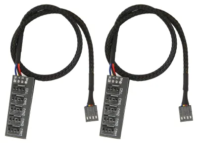 Image de Lot de 2 concentrateurs de ventilateurs PWM à 5 voies avec câble de 35 cm (4 broches) – Câble adaptateur pour ventilateurs PC largement compatible avec les boîtiers d'ordinateurs de bureau