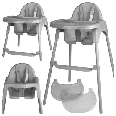 Produktbild von Malplay Kinderhochstuhl Babyhochstuhl 2in1 mit verstellbarem Tablett Fußstütze 5-Punkt-Sicherheitsgurt Kinderstuhl bis 30 kg Grau
