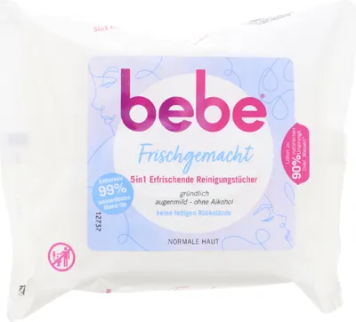 Produktbild von bebe Frischgemacht 5in1 Erfrischende Reinigungstücher mit Rosenwasser 25 Stück für normale Haut