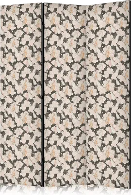 Obrázek produktu pro 3-teiliger Doppelseitiger Vlies Paravent - Mezi růžovými keři - Bílí a béžoví králíci na rozkvetlé louce 135x172 cm Blumen g-B-10068-z-a