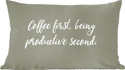 Produktbild von MuchoWow® Zierkissen Sofakissen Wohnzimmer Dekokissen 50x30 cm Erst Kaffee, dann produktiv sein - Sprichwörter - Kaffee - Zitate - Wohnzimmerdekoration - Polster mit Photo