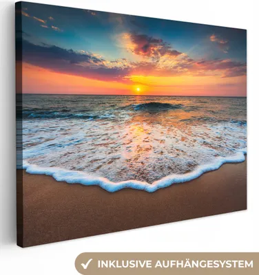 Produktbild von MuchoWow® - Leinwandbilder - Strand - Meer - Sonnenuntergang, Wandbild, Wanddeko Bilder Wohnzimmer, 40x30 cm
