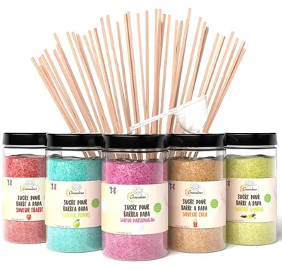 Produktbild von Zuckerwatte Zuckerwattezucker Zuckerwattepulver - 5 x 300 g - Natürliche Aromen - 50 Stäbchen