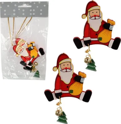 Productafbeelding van Set van rode kerstman-ornamenten met belletjes - 10 cm