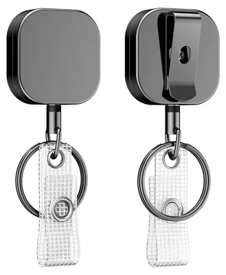 Image de Porte-clés rétractable, porte-clés métallique rétractable avec ressort en acier inoxydable, cordon en nylon de 60 cm, clip de ceinture et anneau pour clés