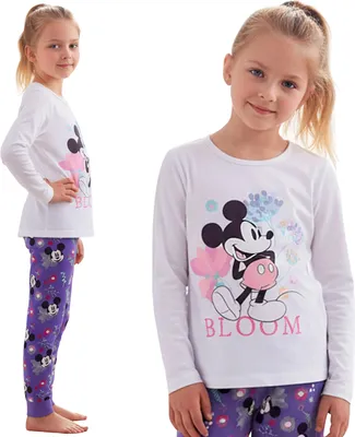 Obrázek produktu pro DISNEY Minnie Mouse Bavlněné, bílo-fialové dívčí pyžamo, DVOUČÁSTNÉ pyžamo s dlouhým rukávem, 100% BAVLNA 116