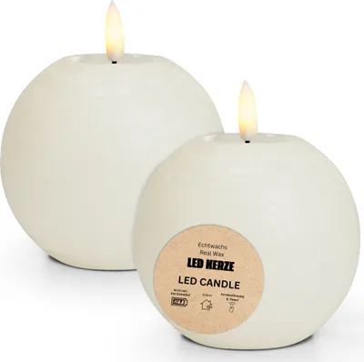 Immagine prodotto di Set di candele LED a cera, fiamma tremolante, Ø 7x18 cm, bianco