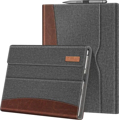 Produktbild von Fintie Hülle für Microsoft Surface Pro 8 13 Zoll (2021) - Multi-Sichtwinkel Hochwertigem Kunstleder Tasche Schutzhülle mit Dokumentschlitze, Type Cover Kompatibel, (*Grau/Braun)