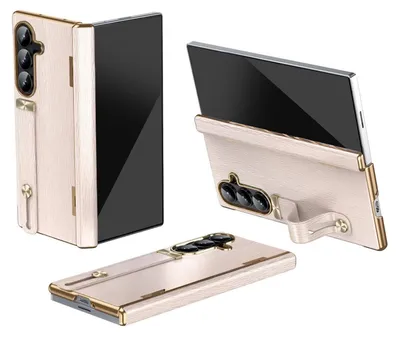 Produktbild von Für Samsung Galaxy Z Fold7 5G Design Leder Schutz Hülle mit Handriemen Pink