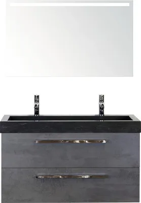 Produktbild von Sanox Badmöbel-Set Seville BxHxT 101 x 170 x 45,5 cm Frontfarbe betonanthrazit mit Waschtisch Naturstein schwarz, Wascht