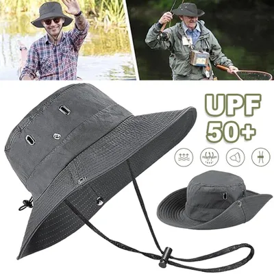 Produktbild von Sonnenhut Herren Damen, Sonnenhut Buschhut Schlapphut, UV Schutz Breiter Krempe Boonie Hat Anglerhut Faltbar Safari Wanderhut Tropenhut