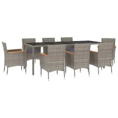 Obrázek produktu pro vidaXL 9dílný zahradní jídelní set s polštáři Grey Poly Rattan