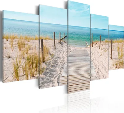 Produktbild von Wandbilder Meer Strand Natur Landschaft Sand 200x100 cm 5 tlg – Bilder Wohnzimmer, Moderne Leinwandbilder, Leinwanddruck c-B-0051-b-n