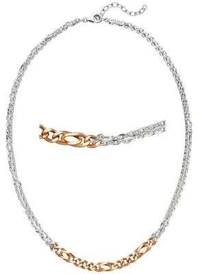 Produktbild von Halskette Collier 2-reihig aus 925 Silber bicolor teilrotvergoldet 42-47cm