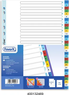 Image de Favorit 400132468 intercalaire Polypropylène (PP) Multicolore 25 pièce(s)