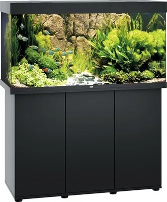 Produktbild von Aquariumkombination JUWEL Rio 350 SBX mit LED-Beleuchtung, Heizer, Filter und Unterschrank schwarz