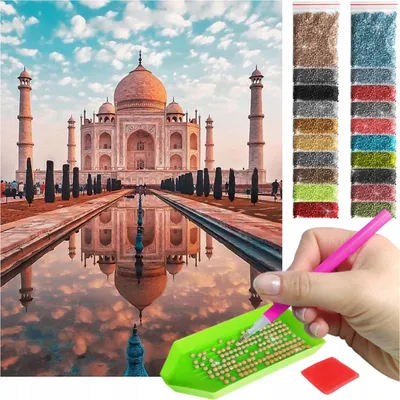 Produktbild von ARTULIO - Diamond Painting Set - Taj Mahal mit Wasserreflexion - 40 x 30 cm - Crystal Art, Home Wand Deko, Bilder DIY, Mosaik Komplettset + Zubehör