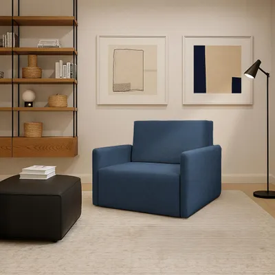 Produktbild von Sofa DALIA I, Wohnzimmer, modernes Schlafsofa Couch 2-Sitzer Sofa freistehendes Polstersofa Bettkasten 131 cm Schlaffunktion Blau Luda 15