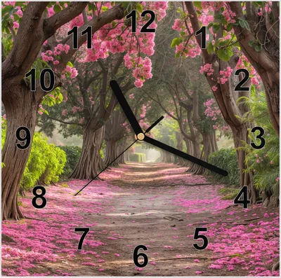 Produktbild von Wanduhr aus Glas mit Motiv Blütenallee- 30 x 30 cm - inkl. Aufhängesystem