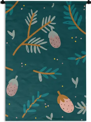 Produktbild von MuchoWow® Wandteppich Wandbehang Muster - Grün - Erdbeere 60x90 cm Tapisserie Dekoration Wandtuch - Foto-Teppich - Abwaschbar